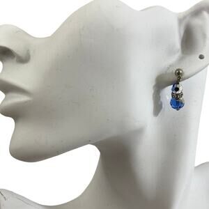 DONATING! LAST CHANCE! Blue Swarovski Crystal drop Earrings round crystals